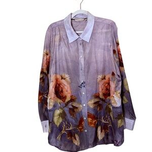 Soft Surroundings Women’s Silk Floral Button Down Shirt sz 2X